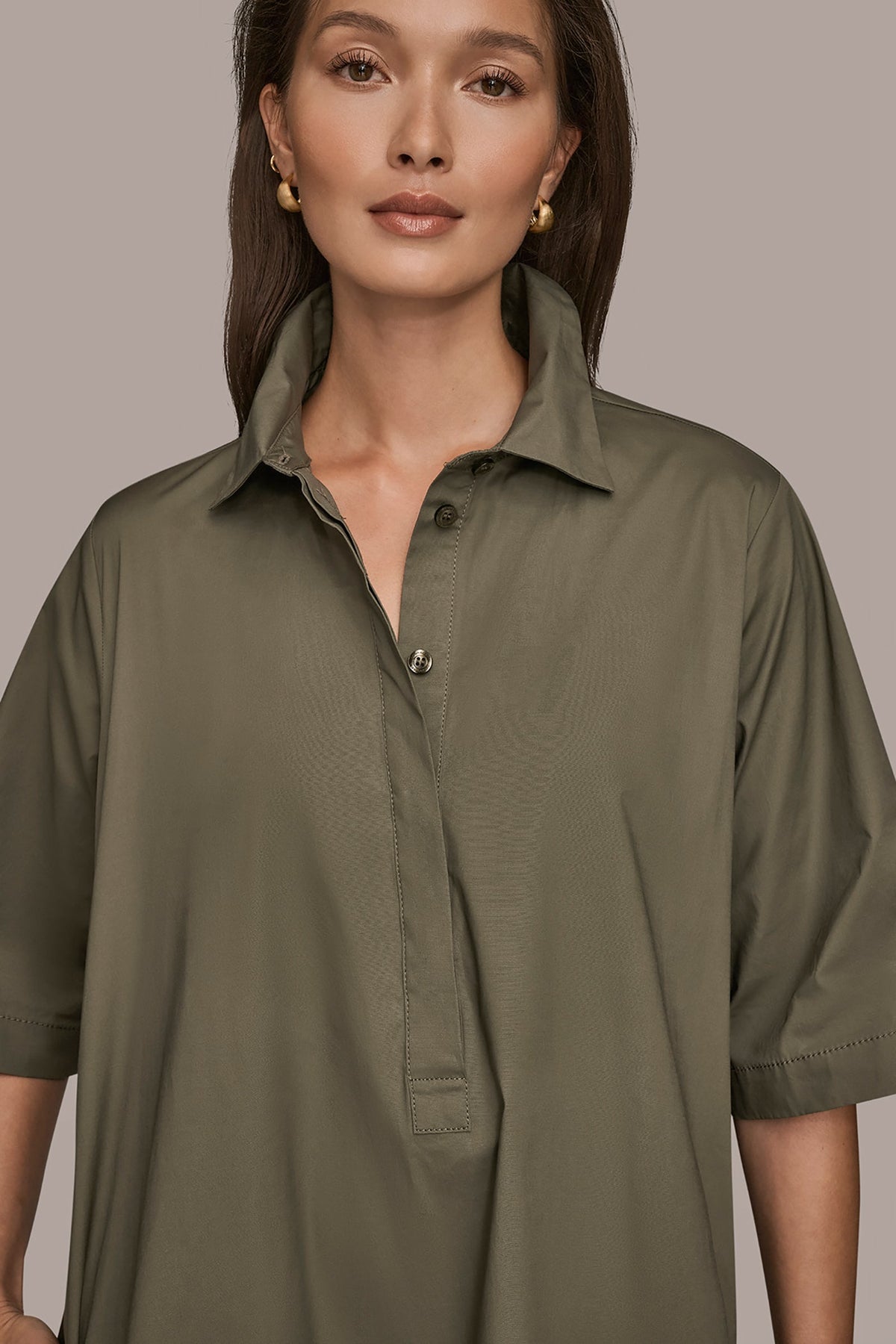 Donna Karan ELBOW-SLEEVE MINI SHIRT DRESS