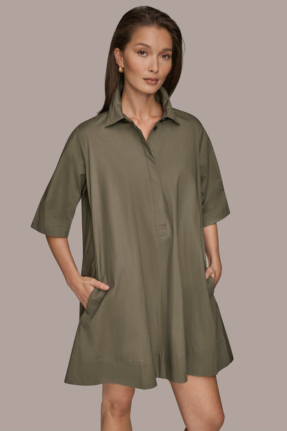 Donna Karan ELBOW-SLEEVE MINI SHIRT DRESS