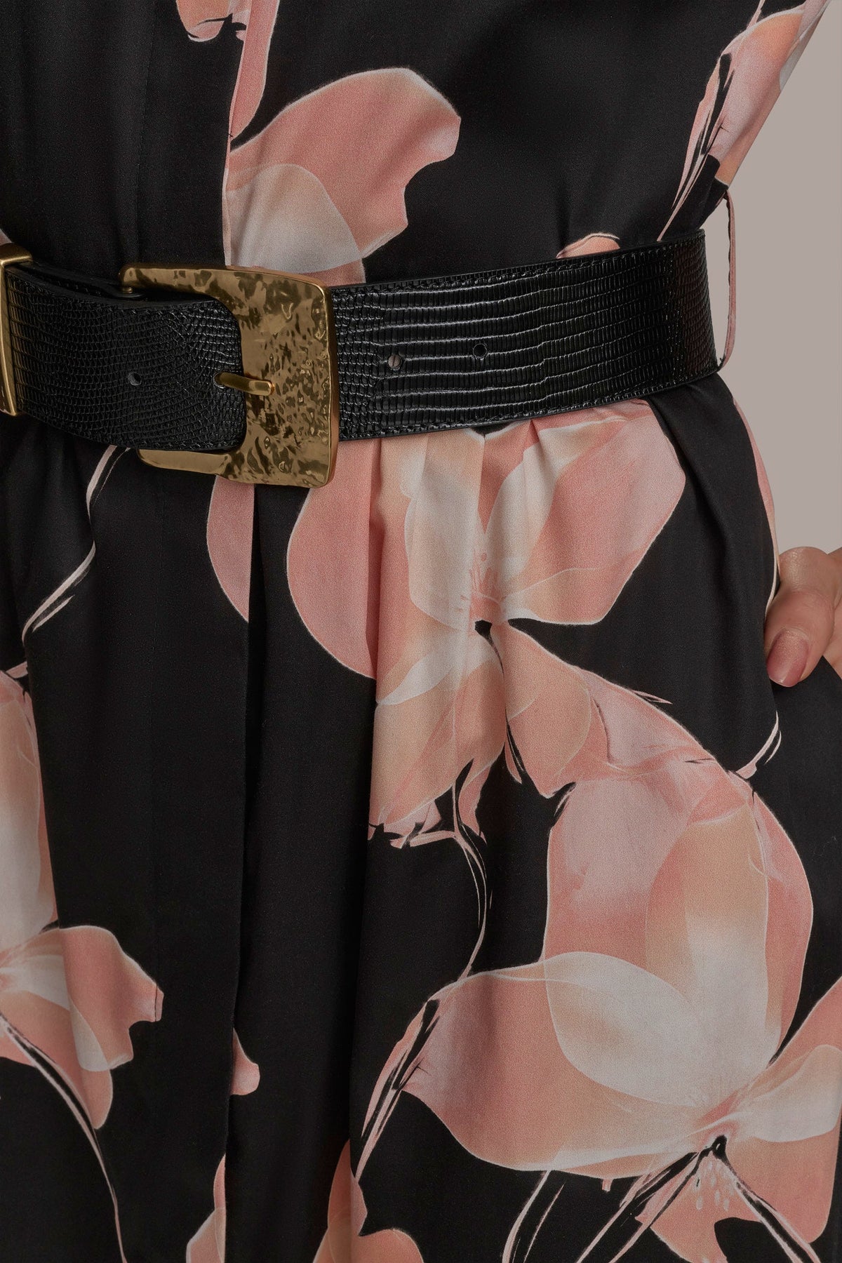 Donna Karan SATEEN CAP SLEEVE PRINTED SHIRT DRESS