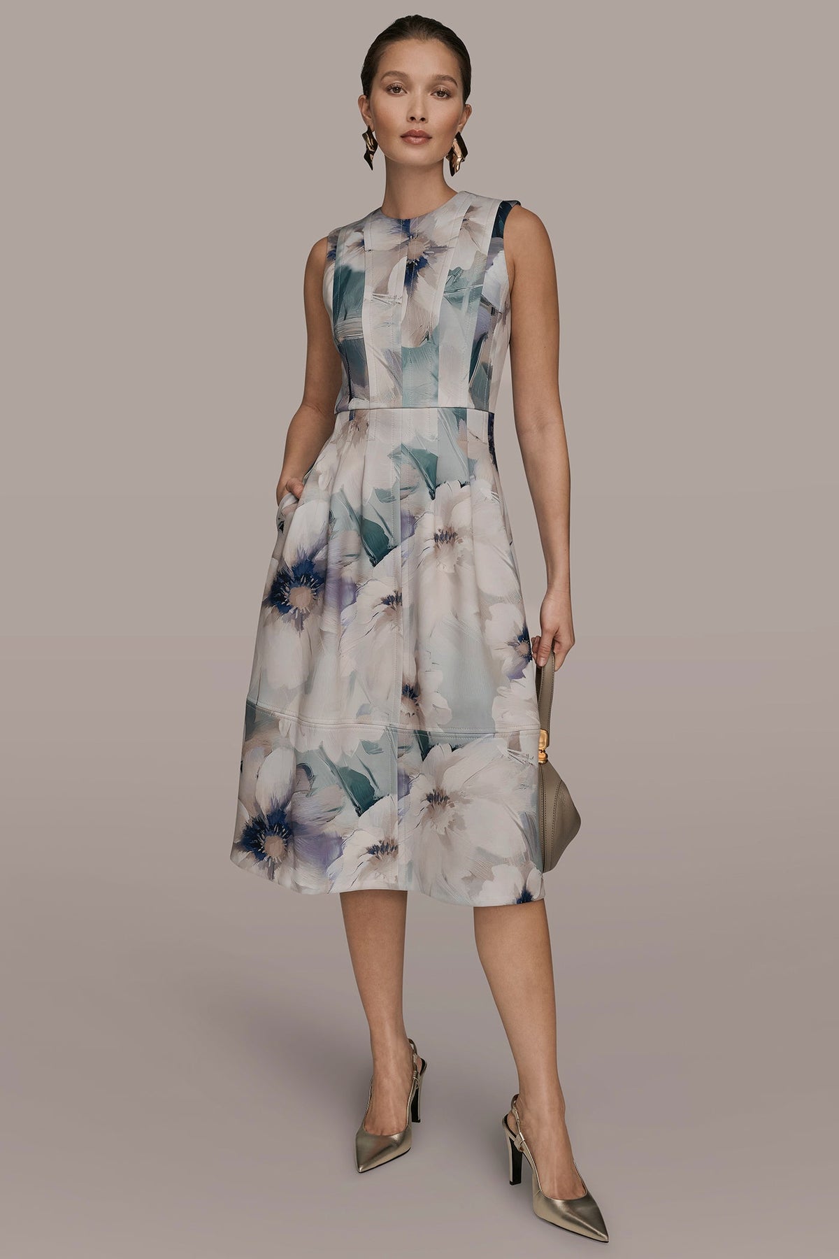 Donna Karan FLORAL SLEEVELESS MIDI DRESS