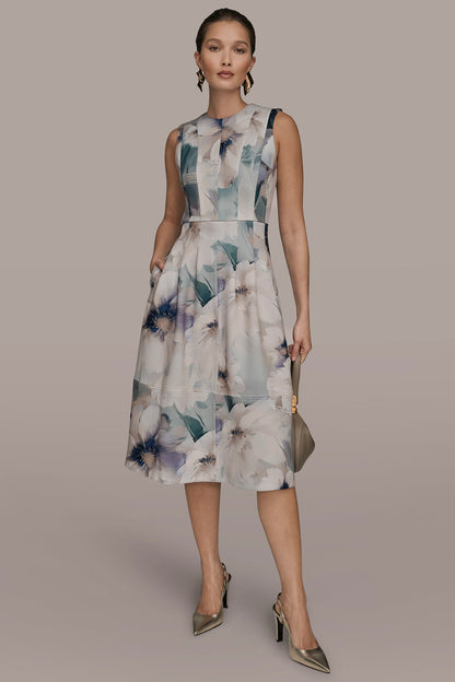 Donna Karan FLORAL SLEEVELESS MIDI DRESS