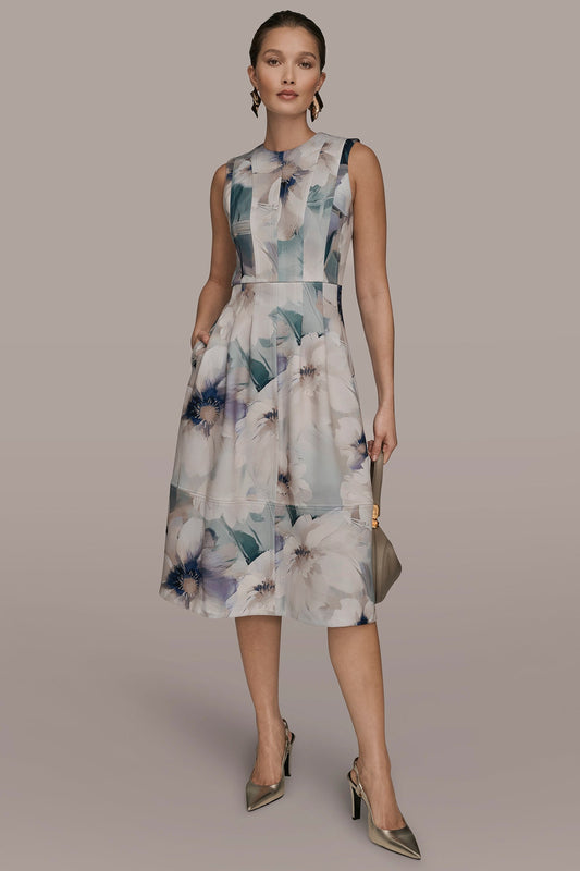 Donna Karan FLORAL SLEEVELESS MIDI DRESS
