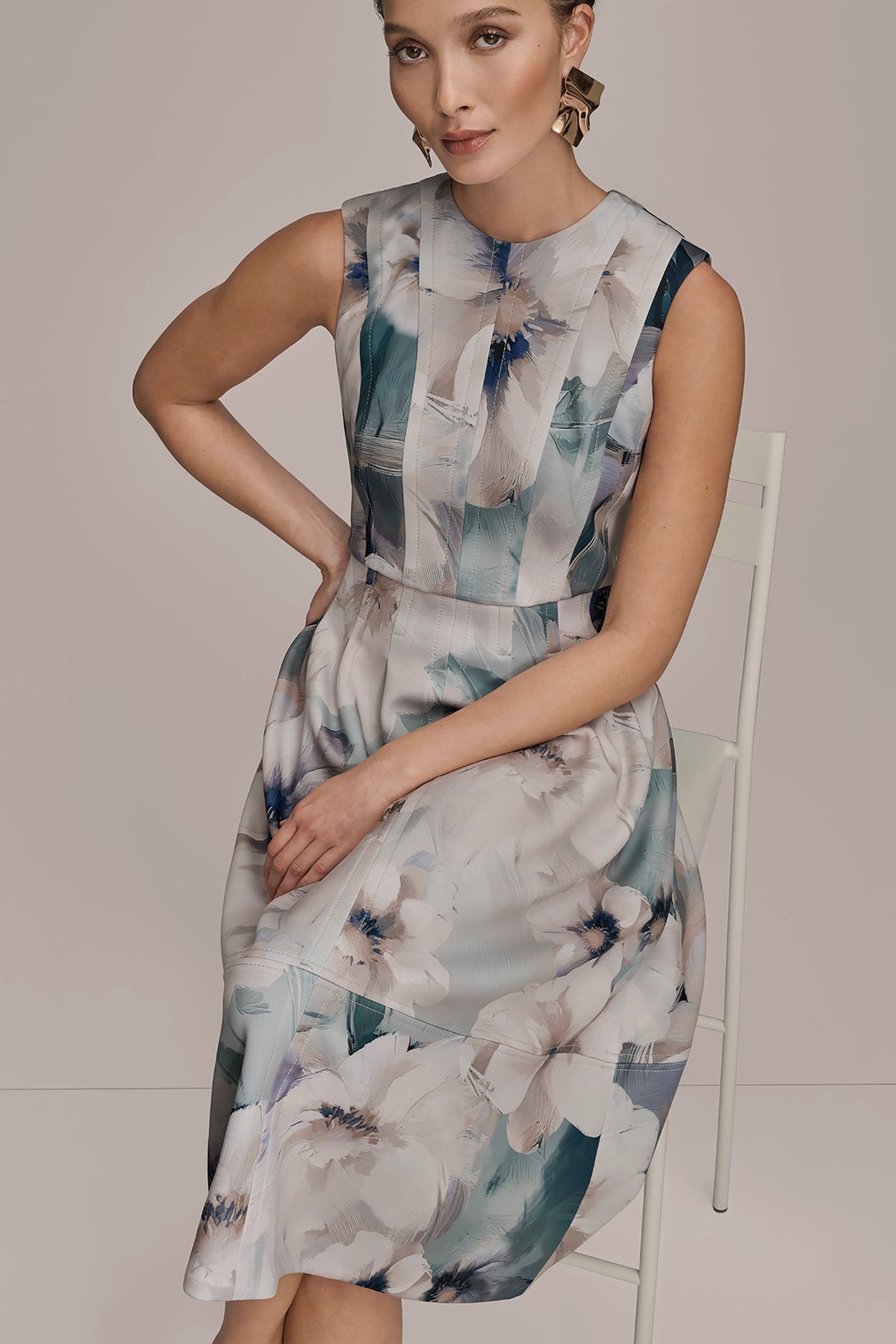Donna Karan FLORAL SLEEVELESS MIDI DRESS