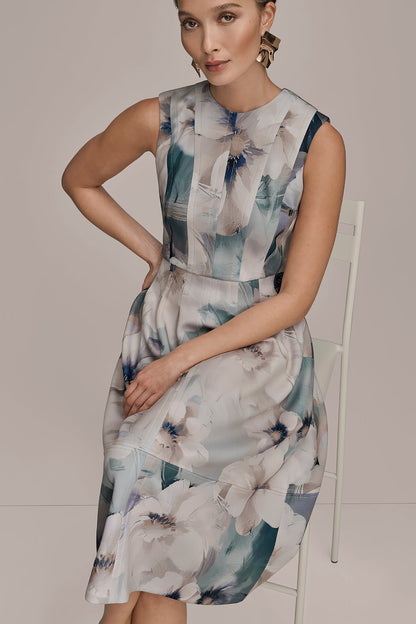 Donna Karan FLORAL SLEEVELESS MIDI DRESS