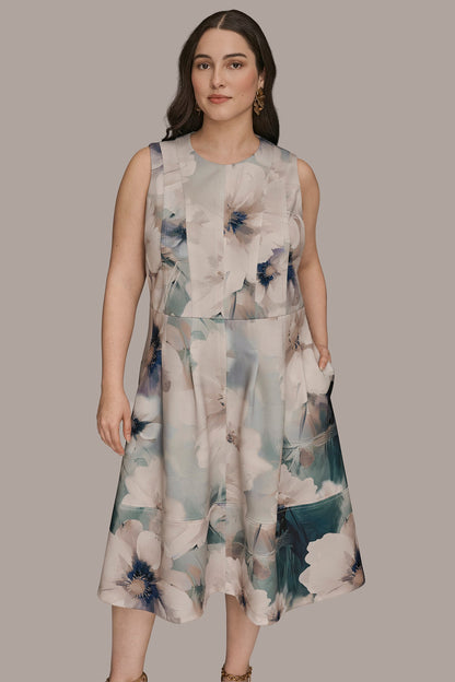 Donna Karan FLORAL SLEEVELESS MIDI DRESS
