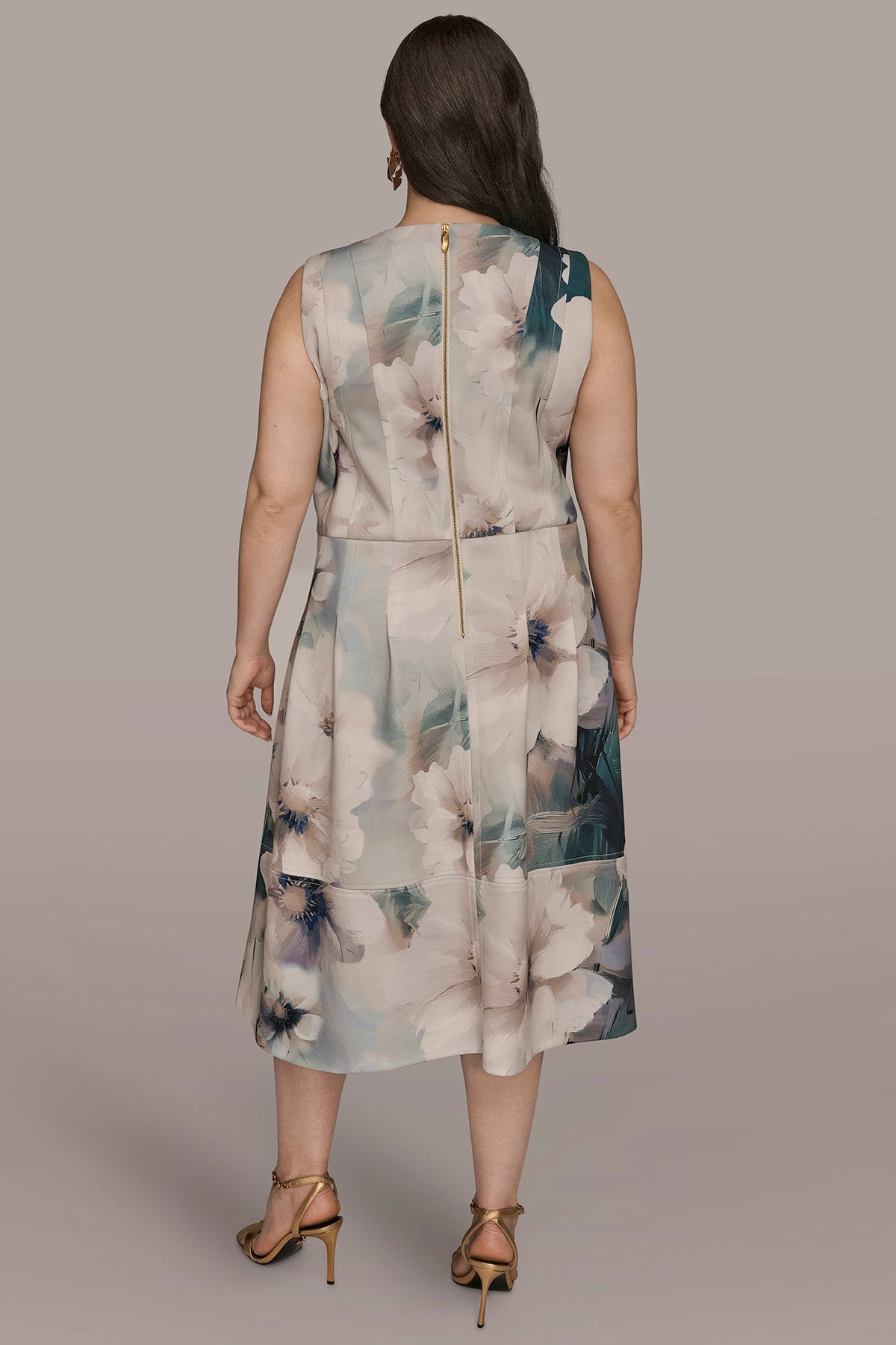Donna Karan FLORAL SLEEVELESS MIDI DRESS