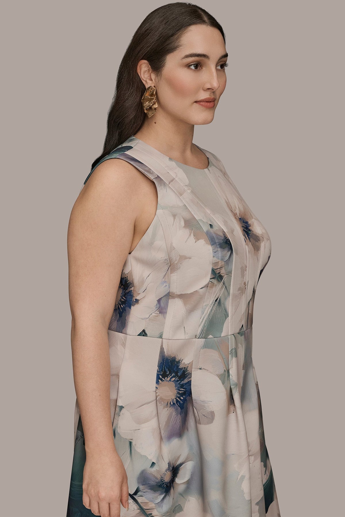 Donna Karan FLORAL SLEEVELESS MIDI DRESS