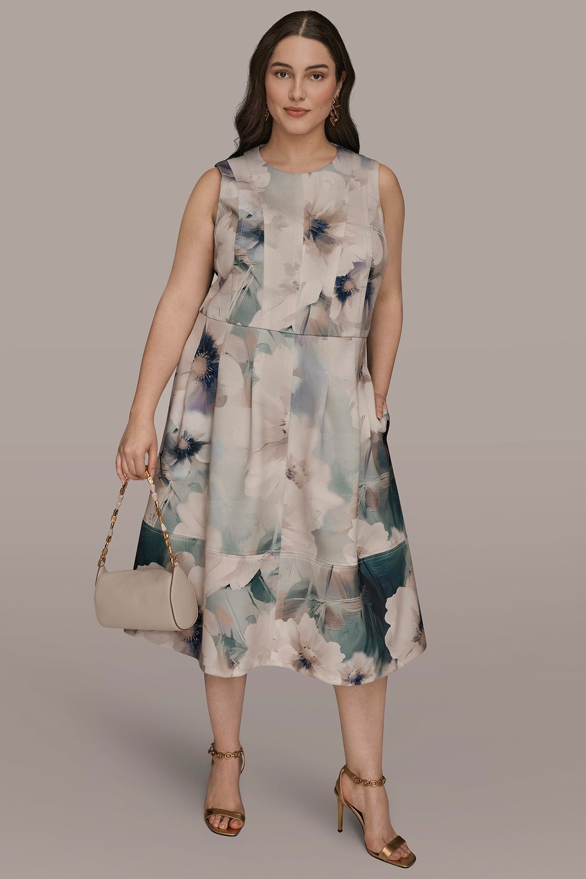 Donna Karan FLORAL SLEEVELESS MIDI DRESS