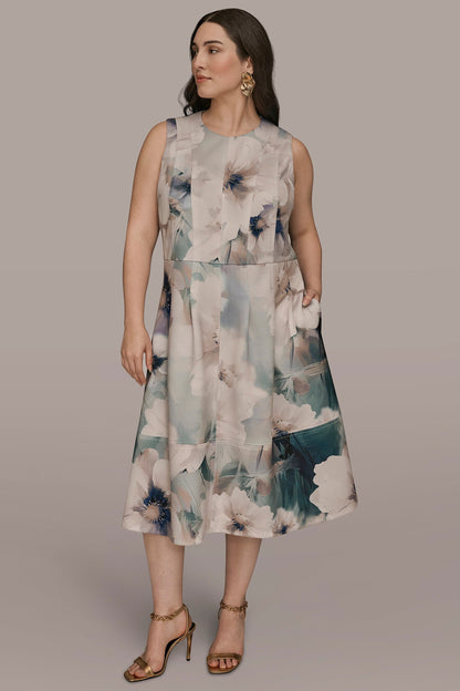 Donna Karan FLORAL SLEEVELESS MIDI DRESS