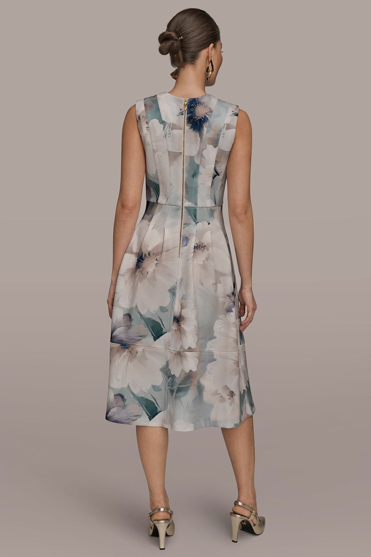 Donna Karan FLORAL SLEEVELESS MIDI DRESS