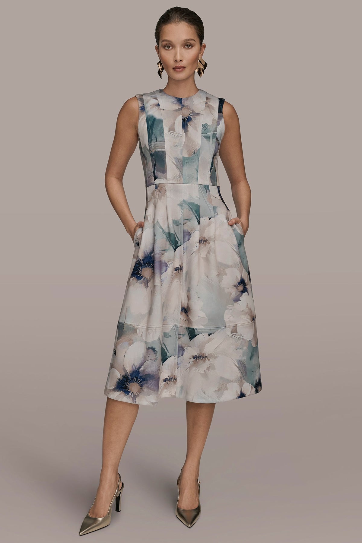 Donna Karan FLORAL SLEEVELESS MIDI DRESS