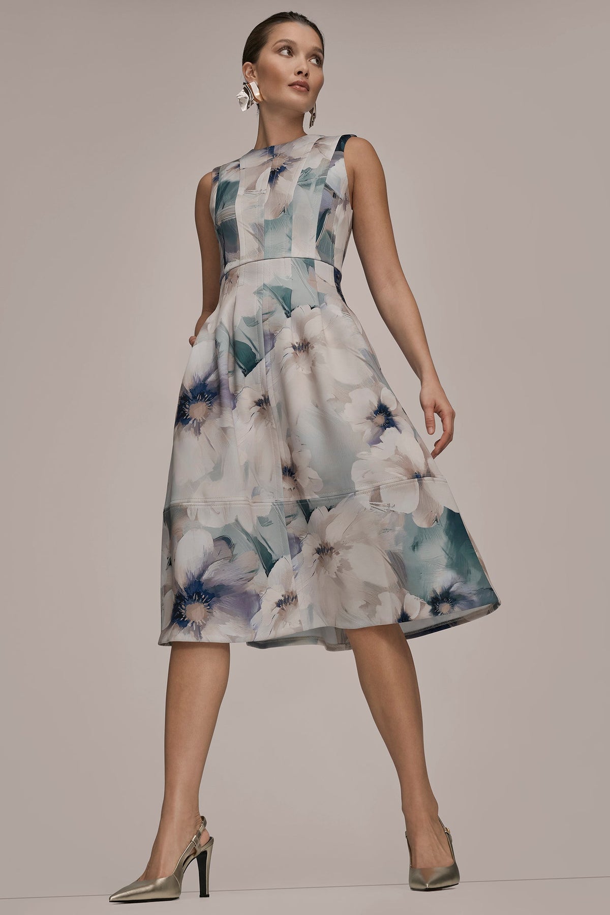 Donna Karan FLORAL SLEEVELESS MIDI DRESS