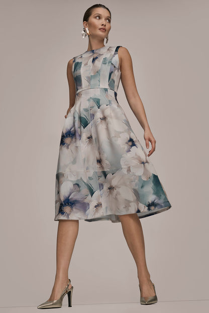 Donna Karan FLORAL SLEEVELESS MIDI DRESS