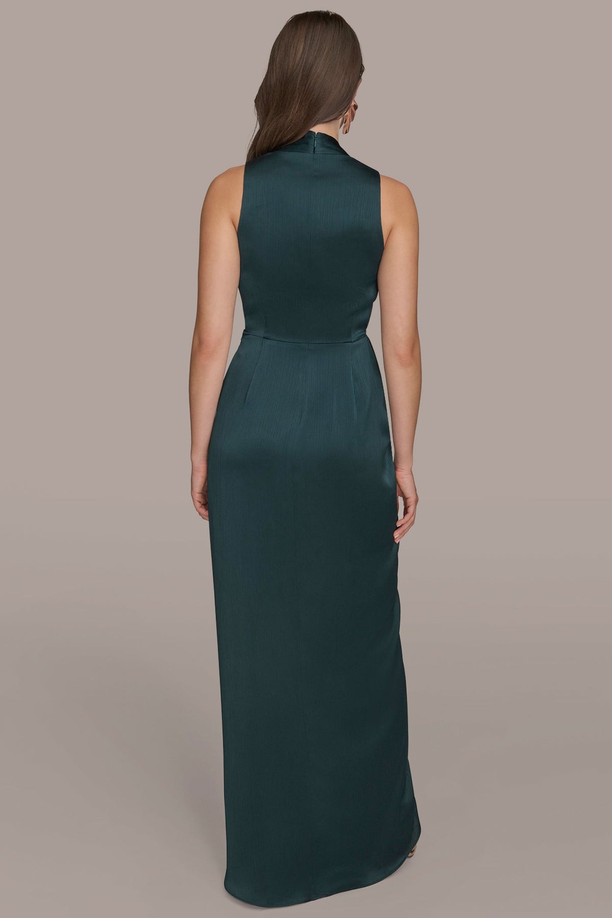 Donna Karan CRINKLE SATIN SLEEVELESS MAXI WRAP DRESS
