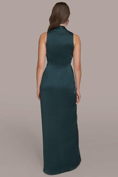 Donna Karan CRINKLE SATIN SLEEVELESS MAXI WRAP DRESS
