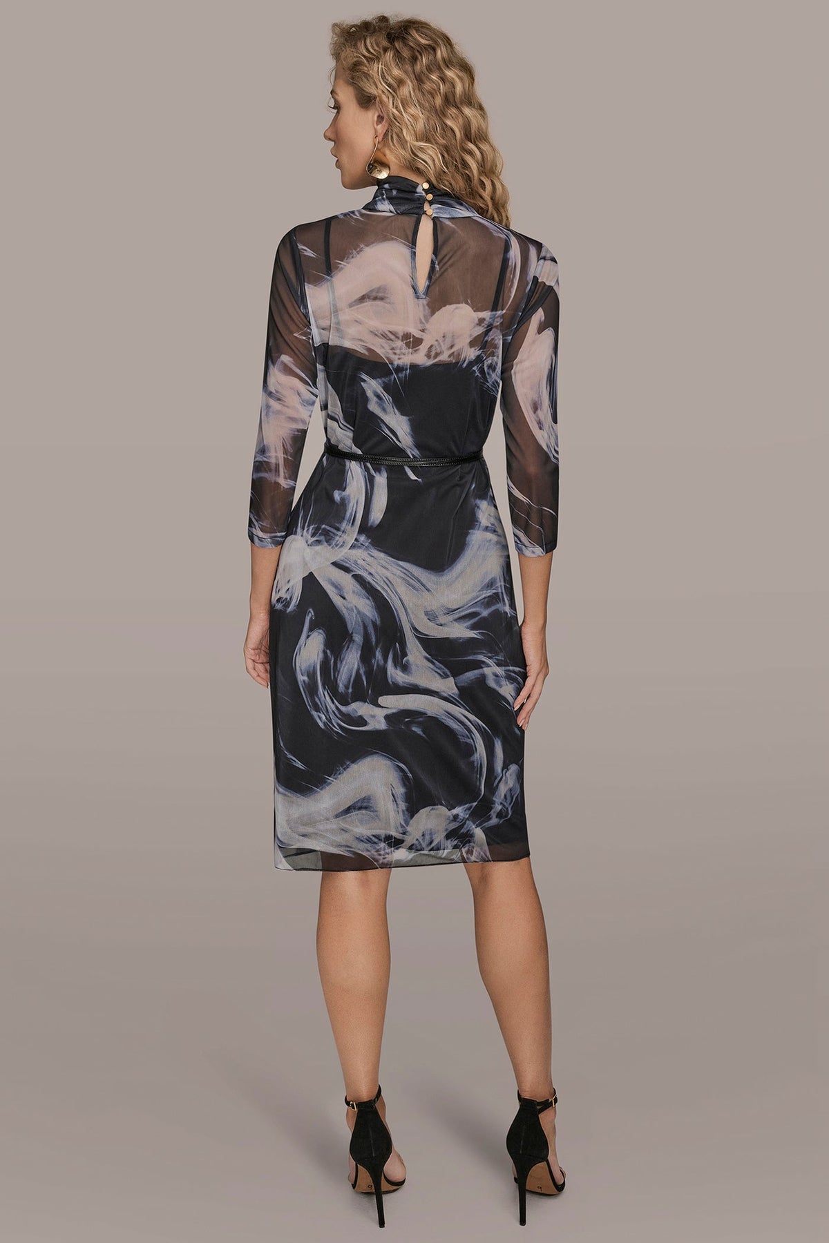 Donna Karan BELTED DRAPED PRINTED DRESS