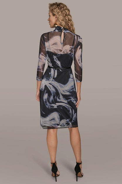 Donna Karan BELTED DRAPED PRINTED DRESS