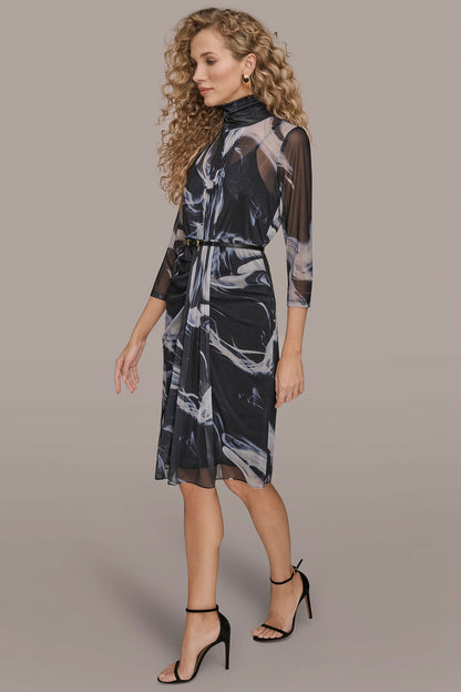 Donna Karan BELTED DRAPED PRINTED DRESS