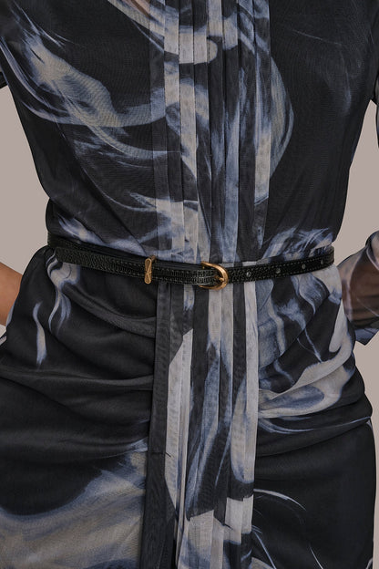Donna Karan BELTED DRAPED PRINTED DRESS