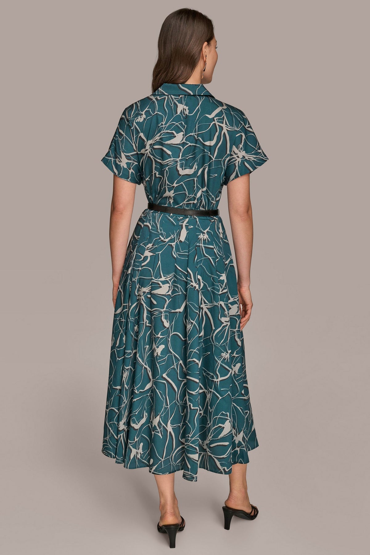 Donna Karan SHORT SLEEVE FLORAL MIDI SHIRT DRESS