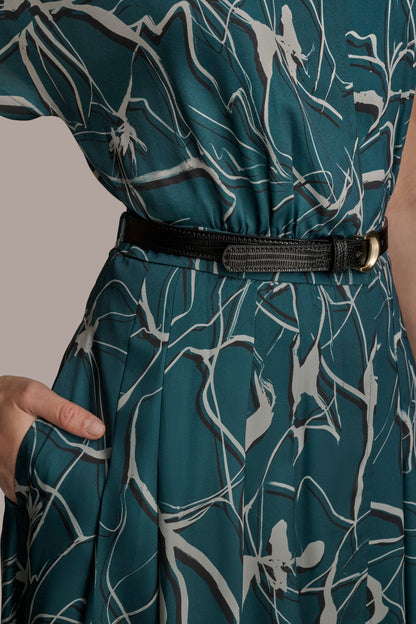 Donna Karan SHORT SLEEVE FLORAL MIDI SHIRT DRESS