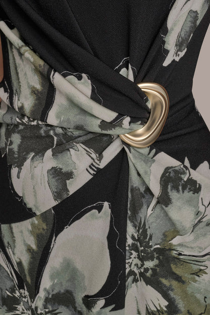Donna Karan SLEEVELESS FLORAL TWIST ASYMMETRIC DRESS