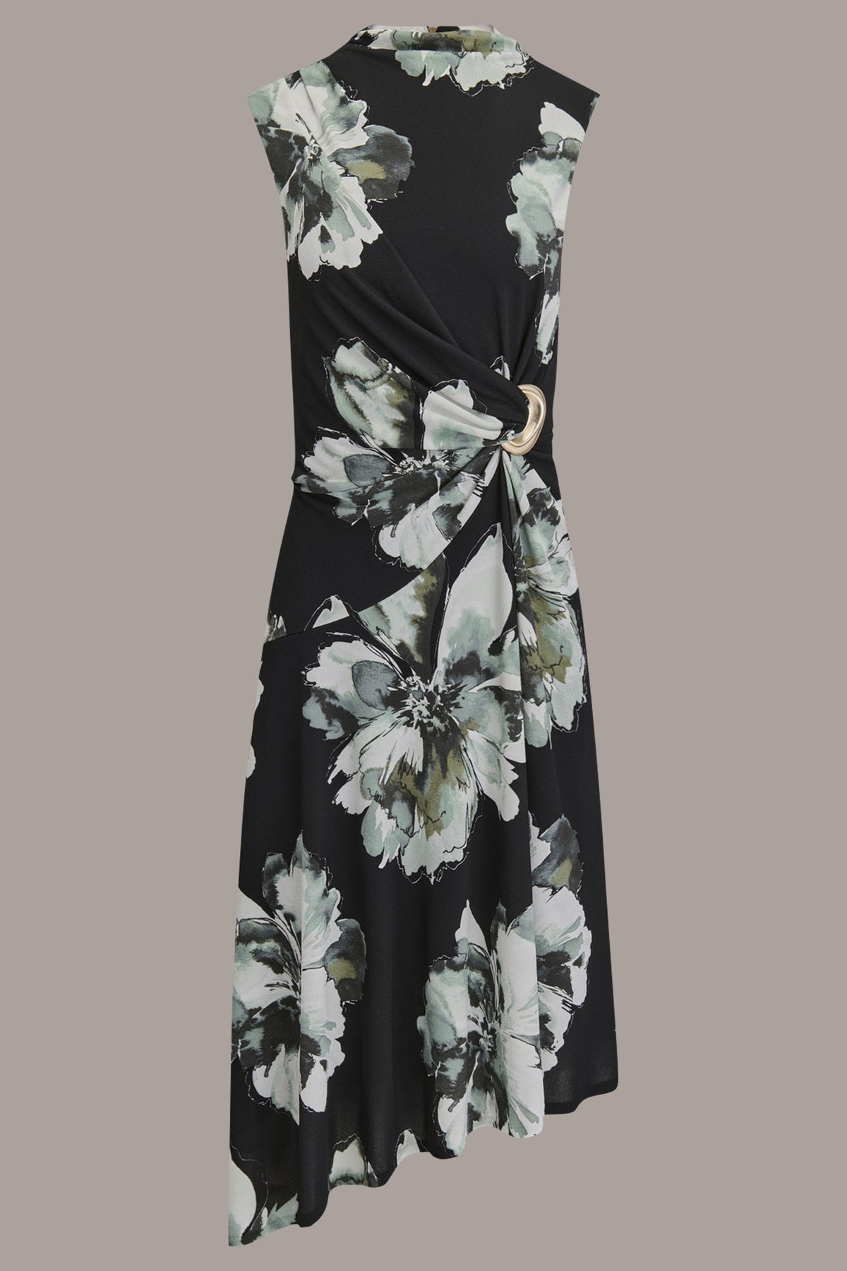 Donna Karan SLEEVELESS FLORAL TWIST ASYMMETRIC DRESS