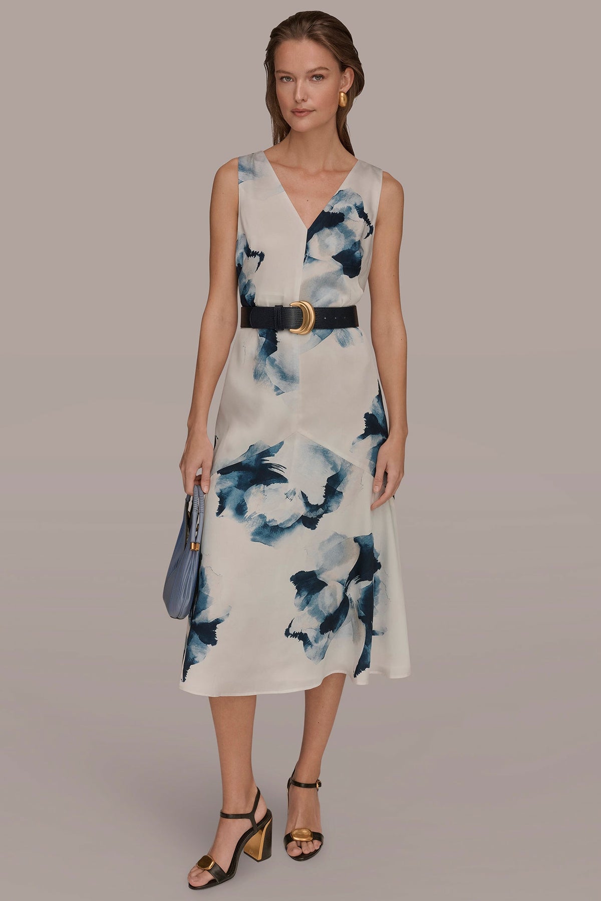 Donna Karan V-NECK FLORAL DRESS