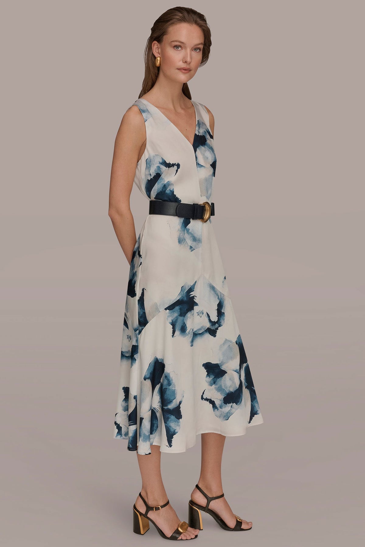 Donna Karan V-NECK FLORAL DRESS