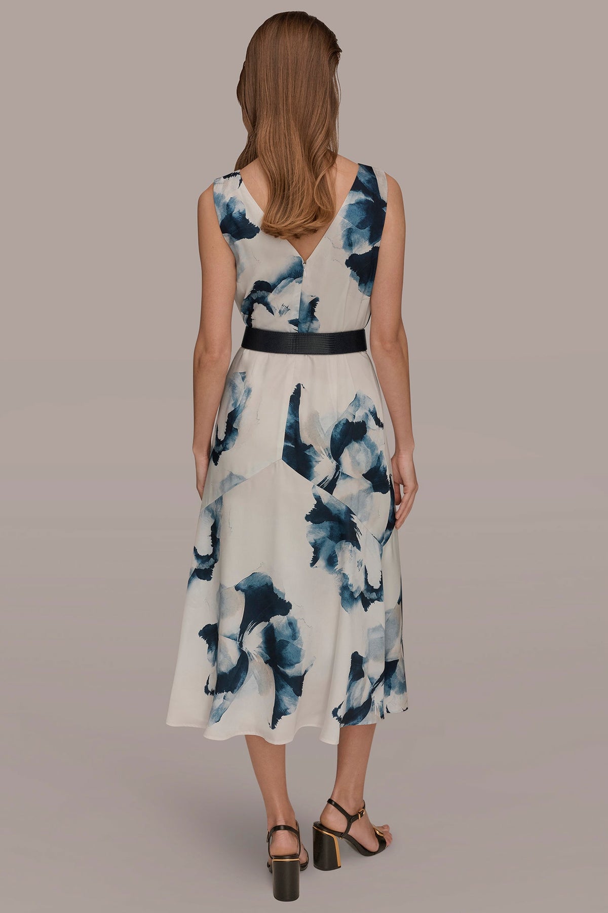 Donna Karan V-NECK FLORAL DRESS