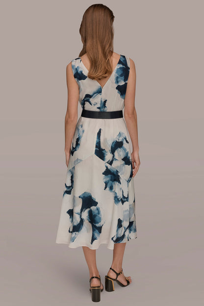 Donna Karan V-NECK FLORAL DRESS