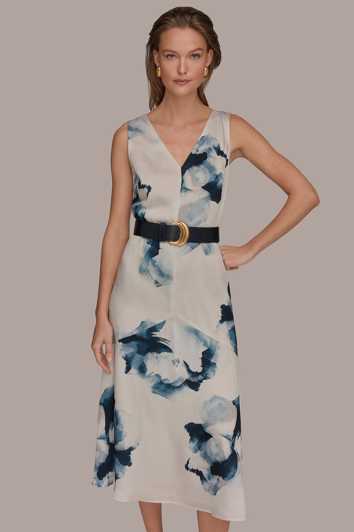 Donna Karan V-NECK FLORAL DRESS