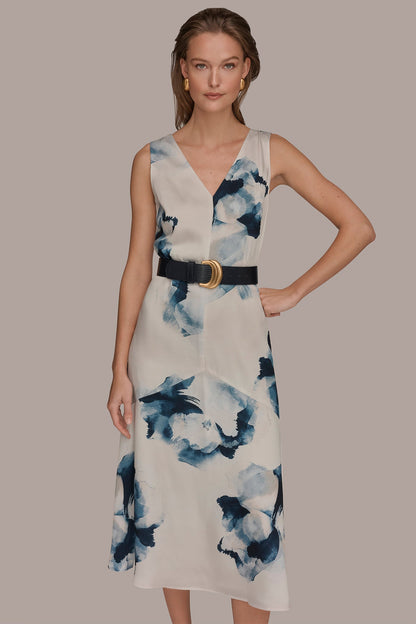 Donna Karan V-NECK FLORAL DRESS