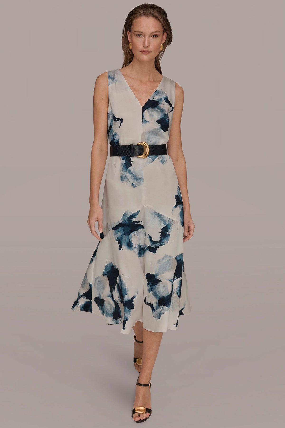 Donna Karan V-NECK FLORAL DRESS
