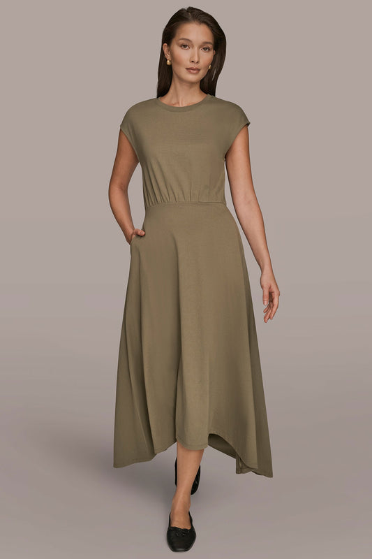 Donna Karan CAP SLEEVE CREW NECK DRESS