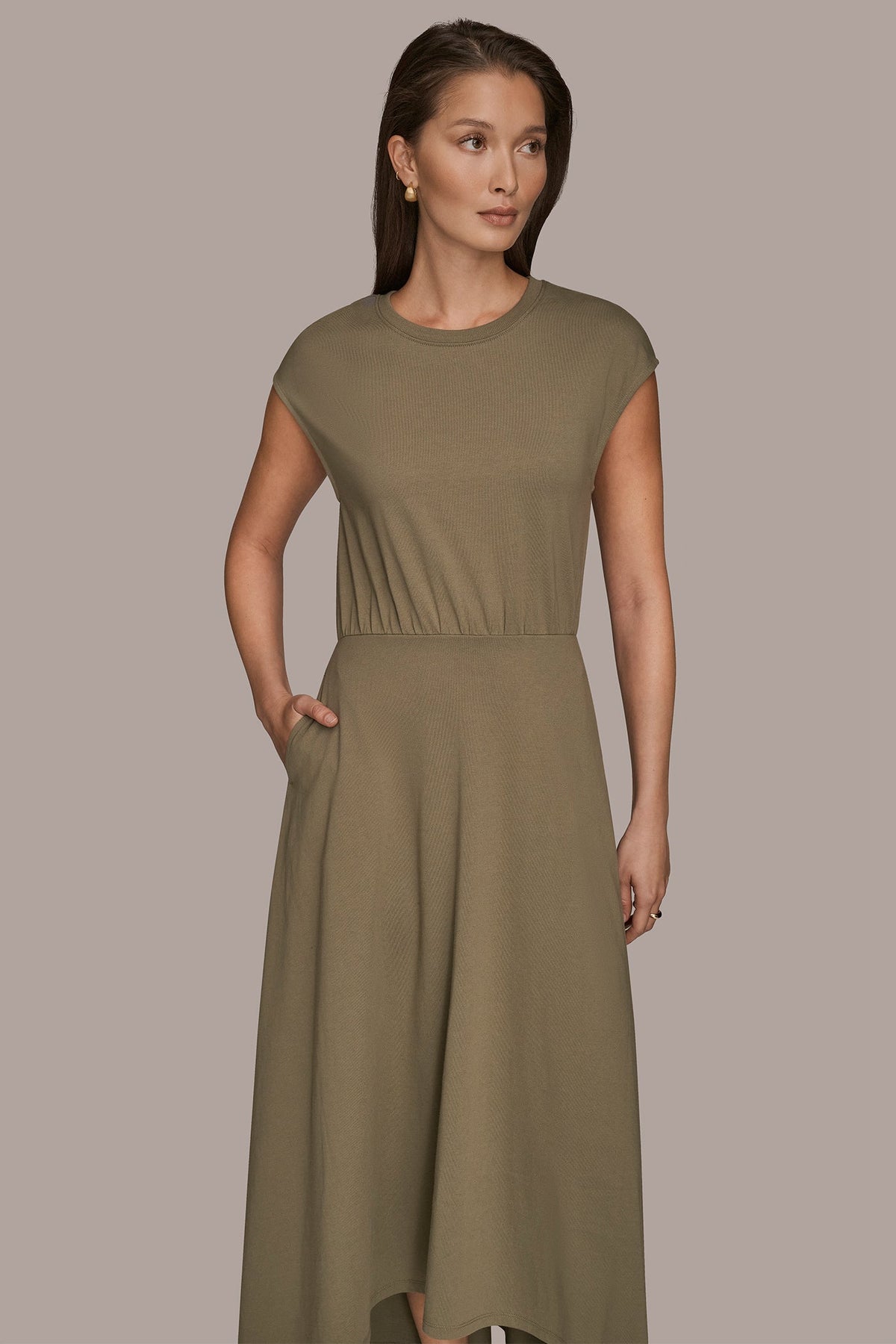 Donna Karan CAP SLEEVE CREW NECK DRESS