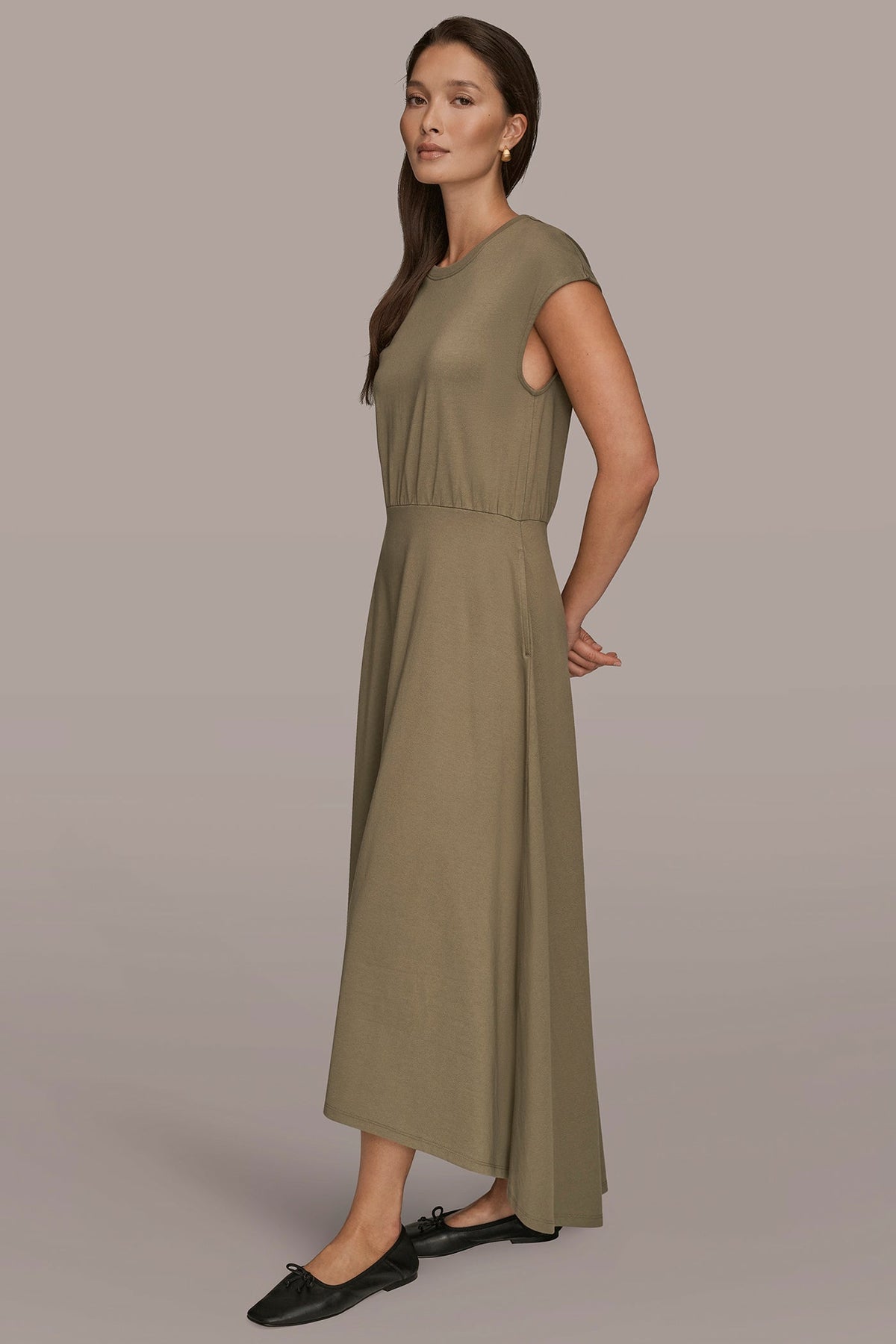 Donna Karan CAP SLEEVE CREW NECK DRESS
