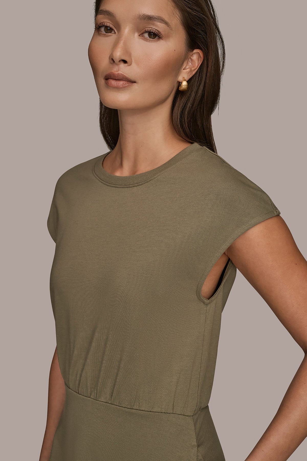 Donna Karan CAP SLEEVE CREW NECK DRESS