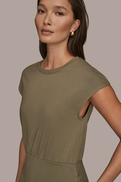 Donna Karan CAP SLEEVE CREW NECK DRESS
