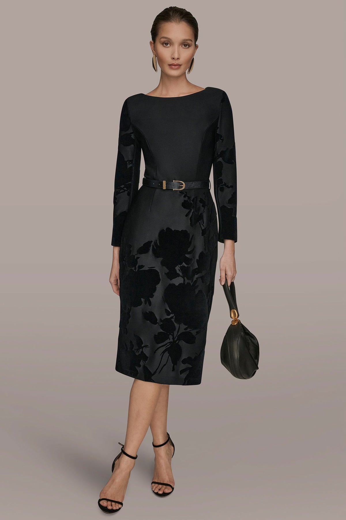 Donna Karan 3/4 SLEEVE BOATNECK MIDI SHEATH DRESS