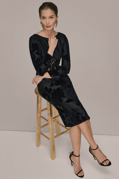 Donna Karan 3/4 SLEEVE BOATNECK MIDI SHEATH DRESS
