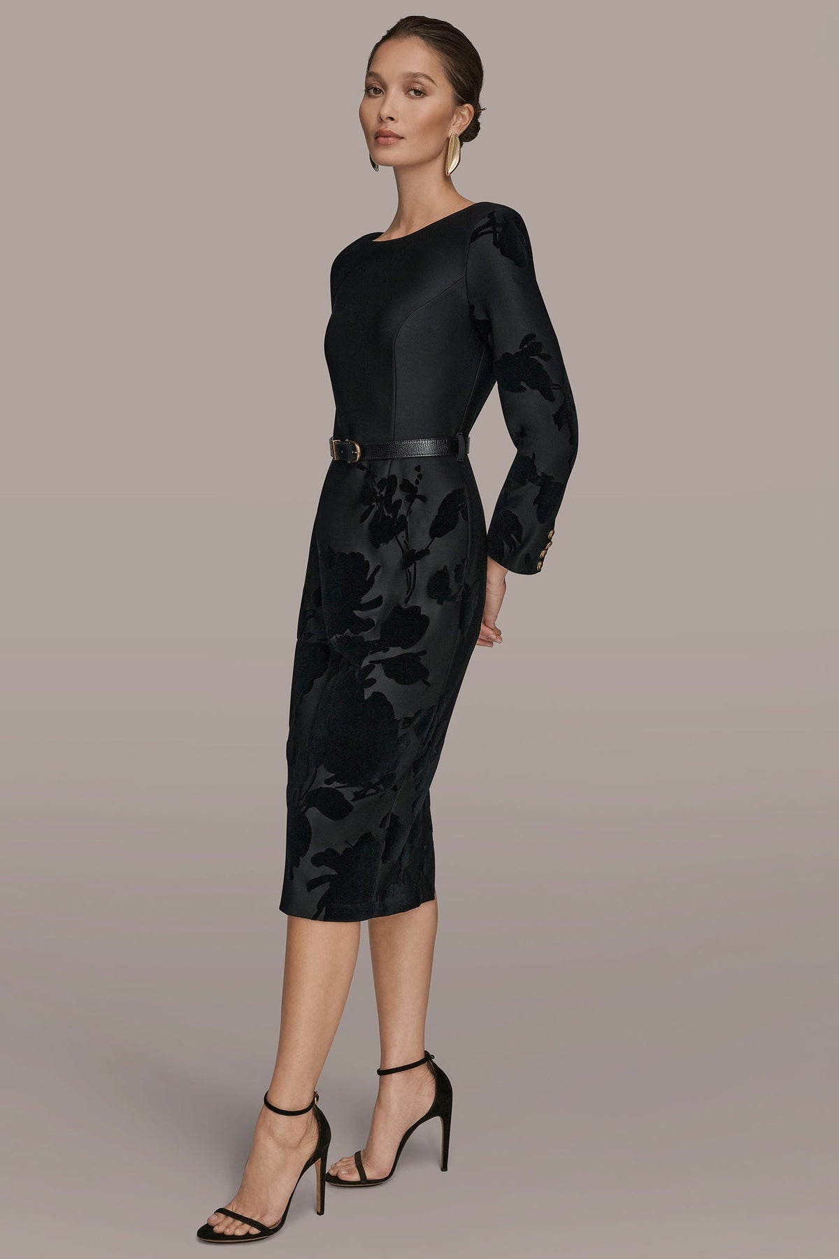 Donna Karan 3/4 SLEEVE BOATNECK MIDI SHEATH DRESS