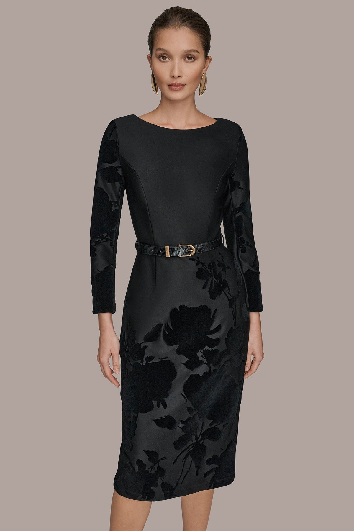 Donna Karan 3/4 SLEEVE BOATNECK MIDI SHEATH DRESS