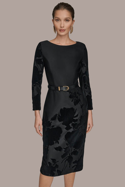 Donna Karan 3/4 SLEEVE BOATNECK MIDI SHEATH DRESS