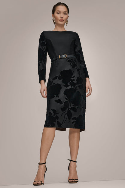 Donna Karan 3/4 SLEEVE BOATNECK MIDI SHEATH DRESS