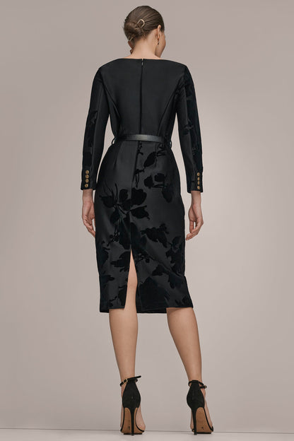 Donna Karan 3/4 SLEEVE BOATNECK MIDI SHEATH DRESS