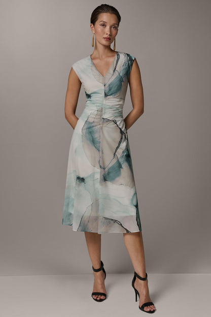 Donna Karan CHIFFON STRIPE MIDI SHIFT DRESS
