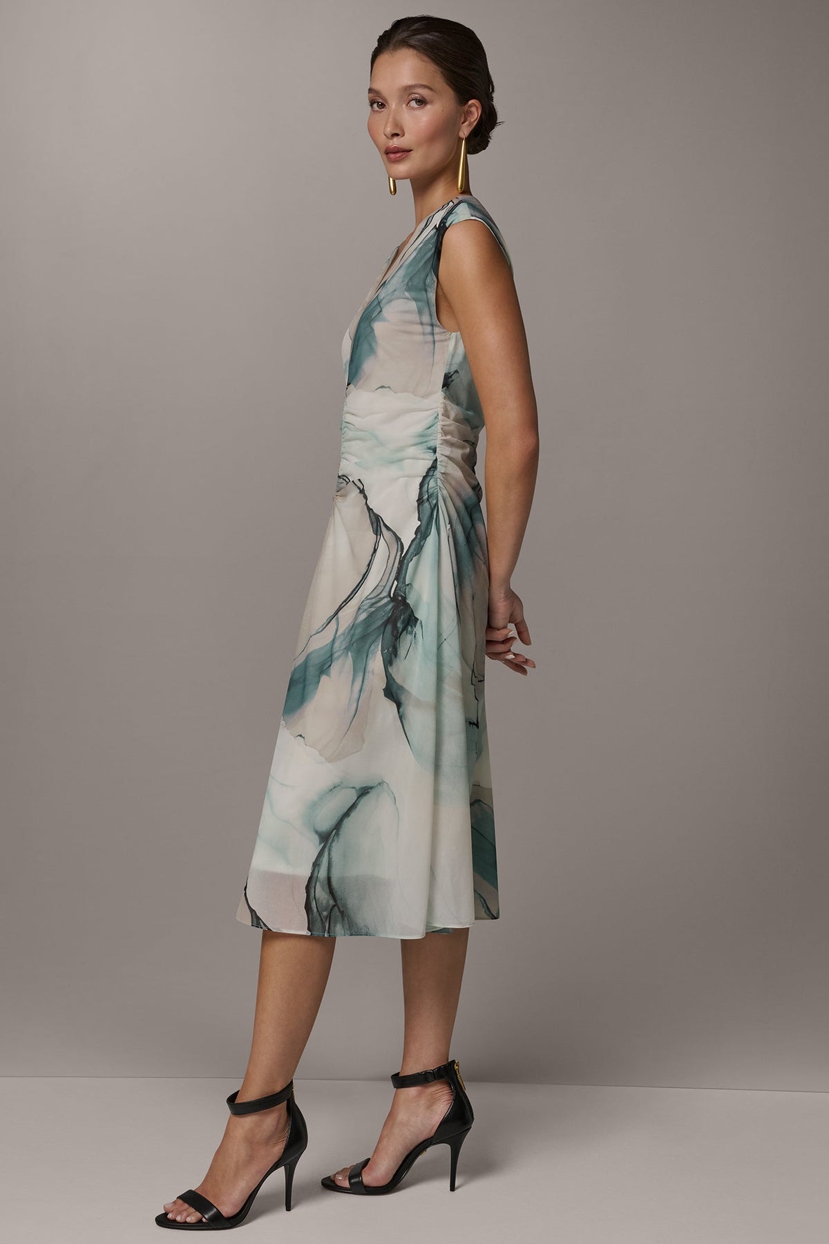 Donna Karan CHIFFON STRIPE MIDI SHIFT DRESS