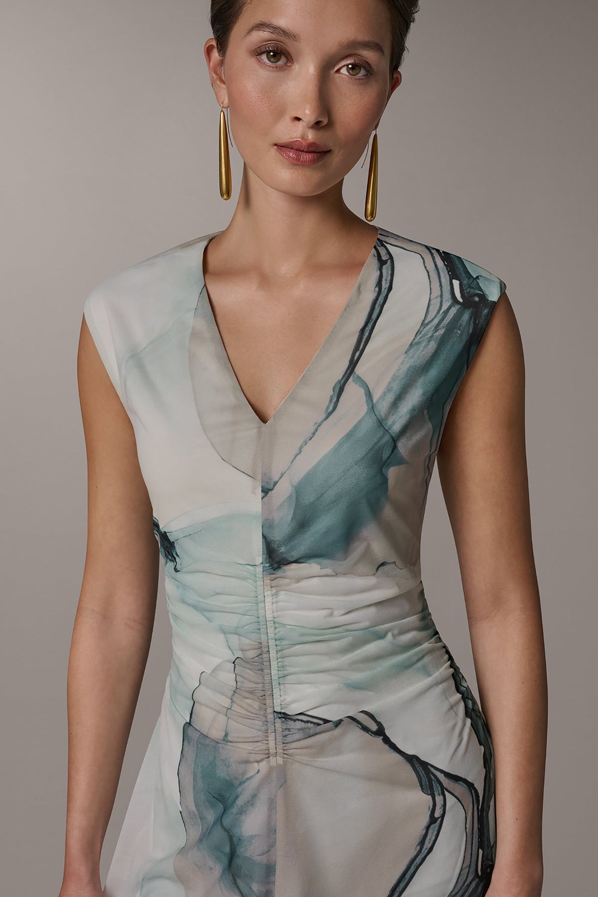 Donna Karan CHIFFON STRIPE MIDI SHIFT DRESS