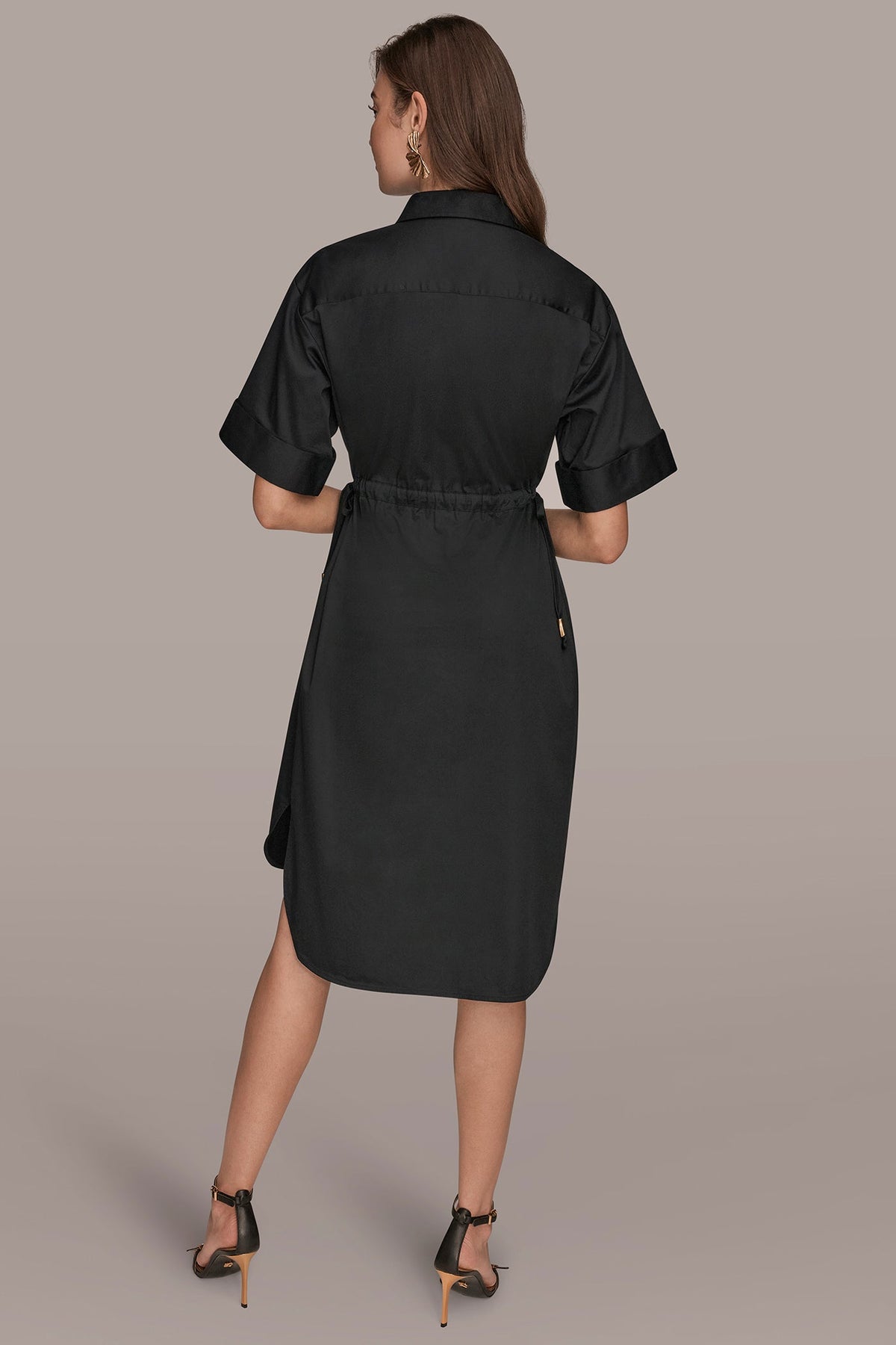 Donna Karan COTTON-SATEEN DRAWSTRING SHIRT DRESS